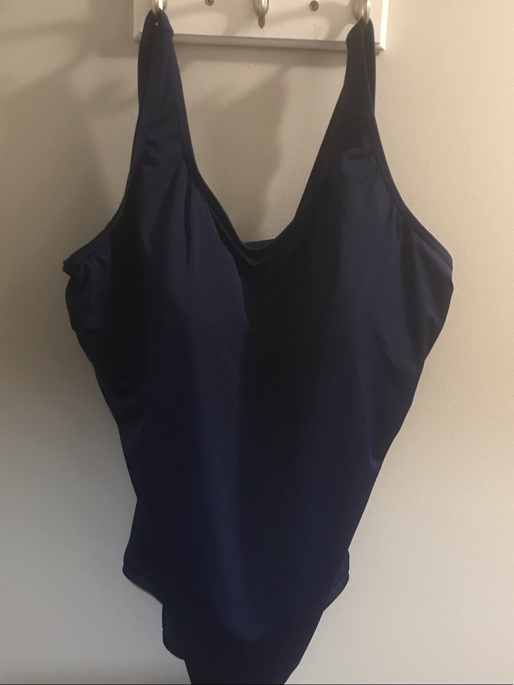 Lands' End Solid Navy Scoop One-Piece Swimsuit